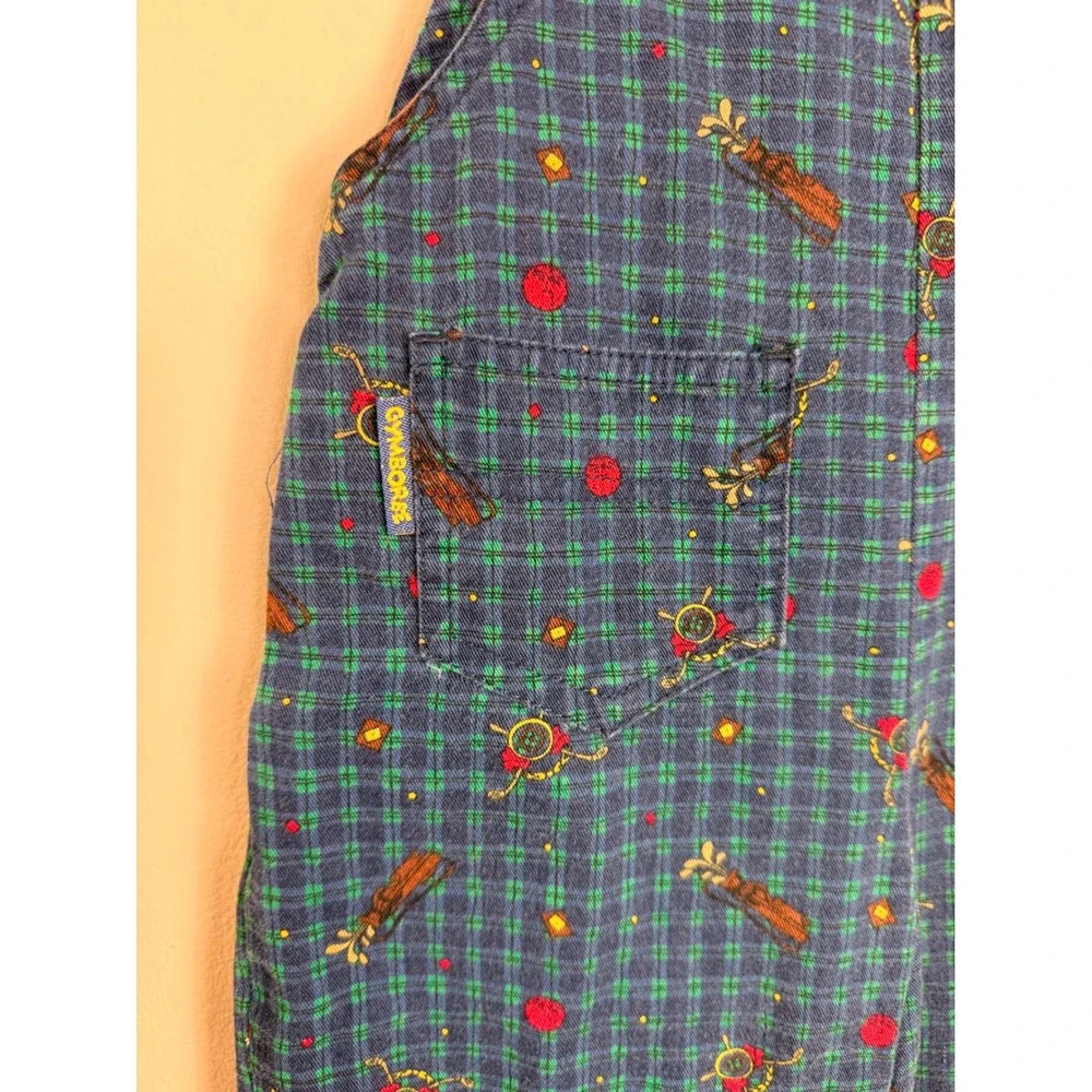 Vintage Gymboree Kids Blue  Plaid Golf Print Corduroy Overalls Size Small/2T